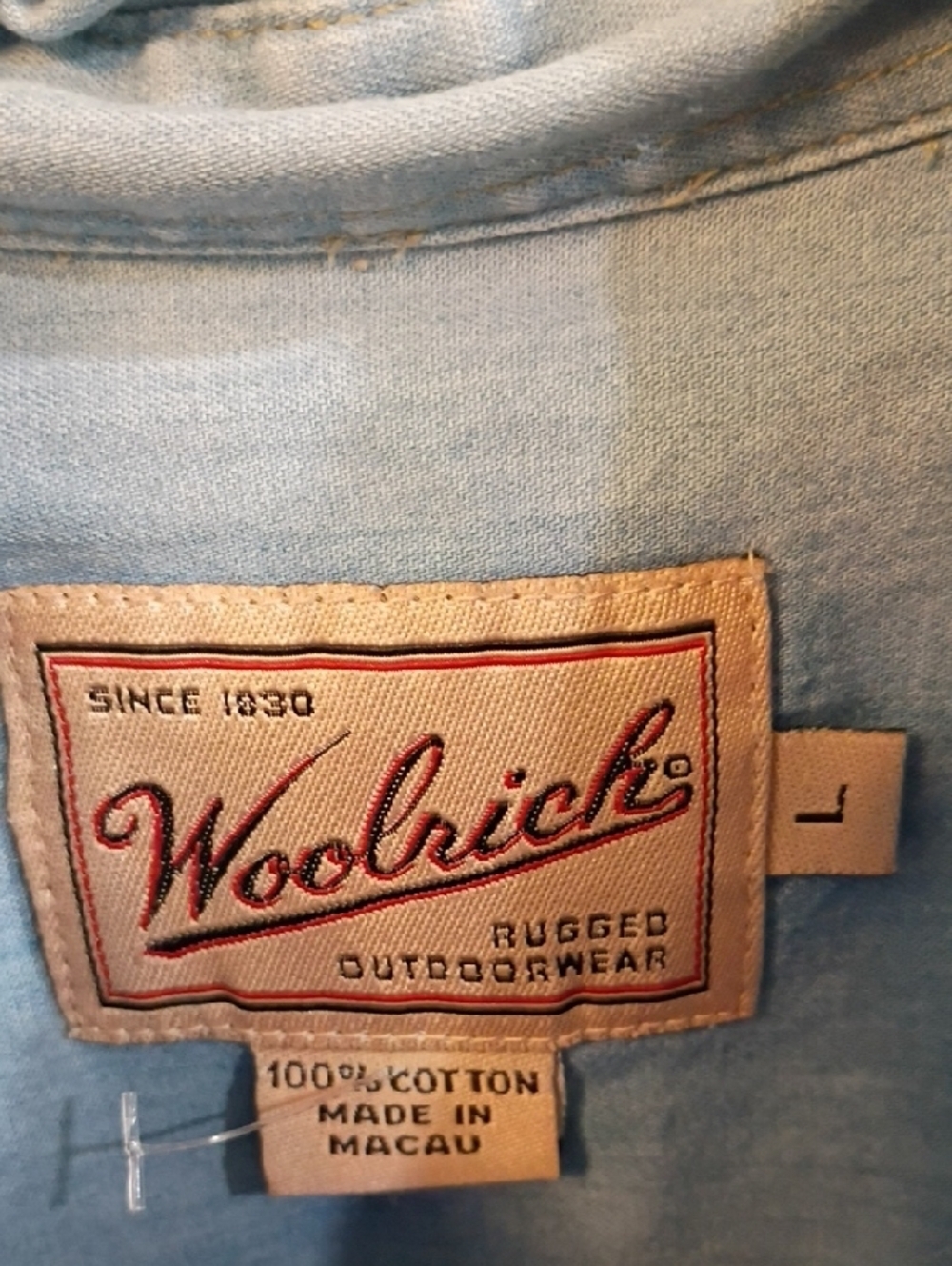 Woolrich Light Blue Embroidered Holiday Denim Button-Down Shirt - Picture 4 of 5